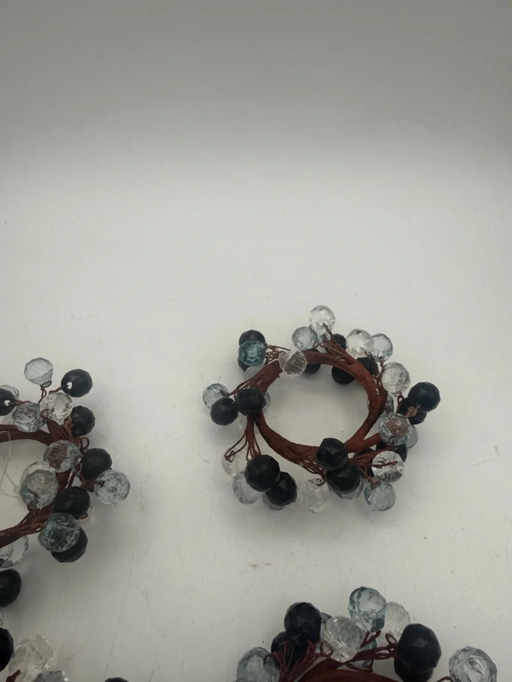 Cluster of  black / clear beaded Napkin Rings holders set of 4